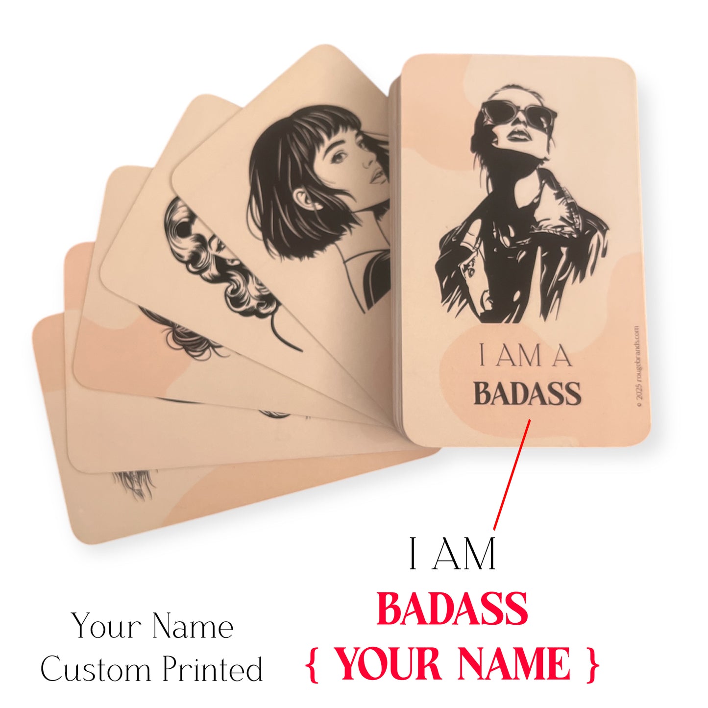 I AM A BADASS Affirmation Cards – 51 Bold Daily Quotes for Women – Tear-Proof, Water-Resistant Cards – Personalized Gift Box Option – Confidence & Self Love Mindset Deck - ROUGE BRANDS